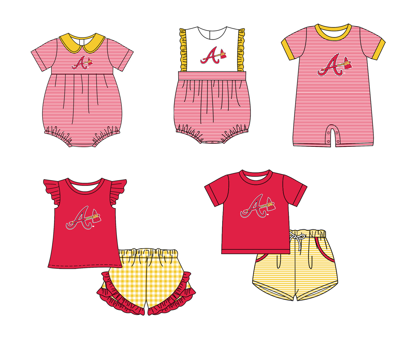 Custom moq 5 mix size milk silk summer teams Baby Boys And Girls Red Short-Sleeved Shirt And Shorts Set Matching Striped Rompers Outfit Set