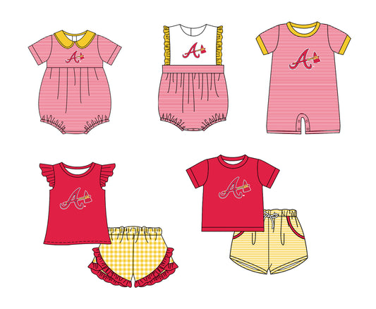 Custom moq 5 mix size milk silk summer teams Baby Boys And Girls Red Short-Sleeved Shirt And Shorts Set Matching Striped Rompers Outfit Set