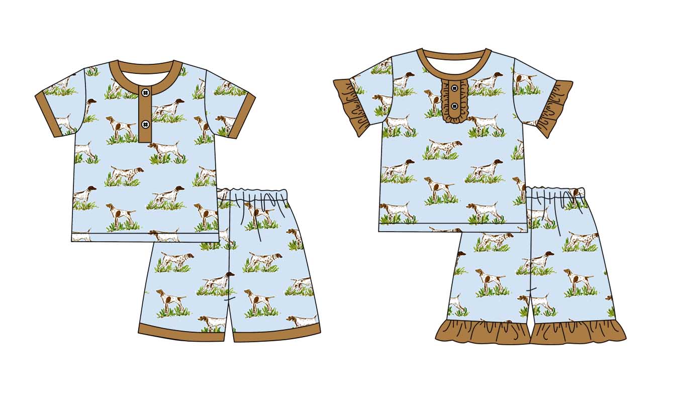 11.1 custom each style moq 5eta 4-6week Sibling Sister puppy baby girl short sleeve shorts sets 1 and sets 2 match design