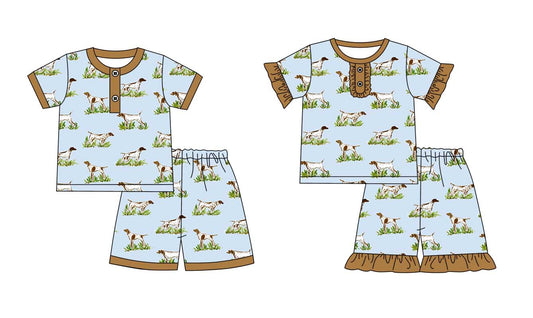 11.1 custom each style moq 5eta 4-6week Sibling Sister puppy baby girl short sleeve shorts sets 1 and sets 2 match design