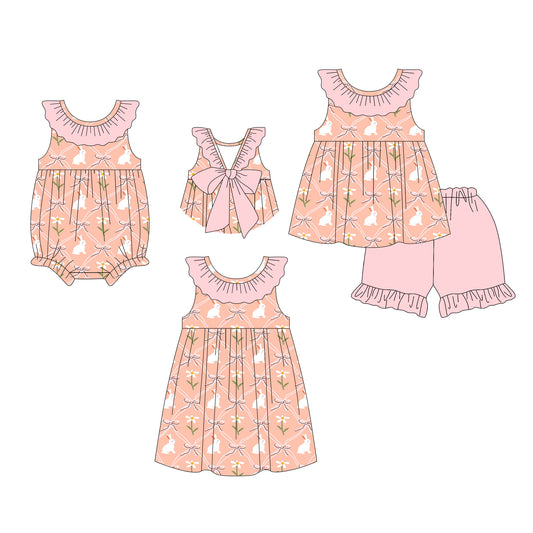 26.1.5 custom each style moq 5 eta 6-8week Sibling Sister easter bow baby short sleeve shorts sets and romper and dress match design