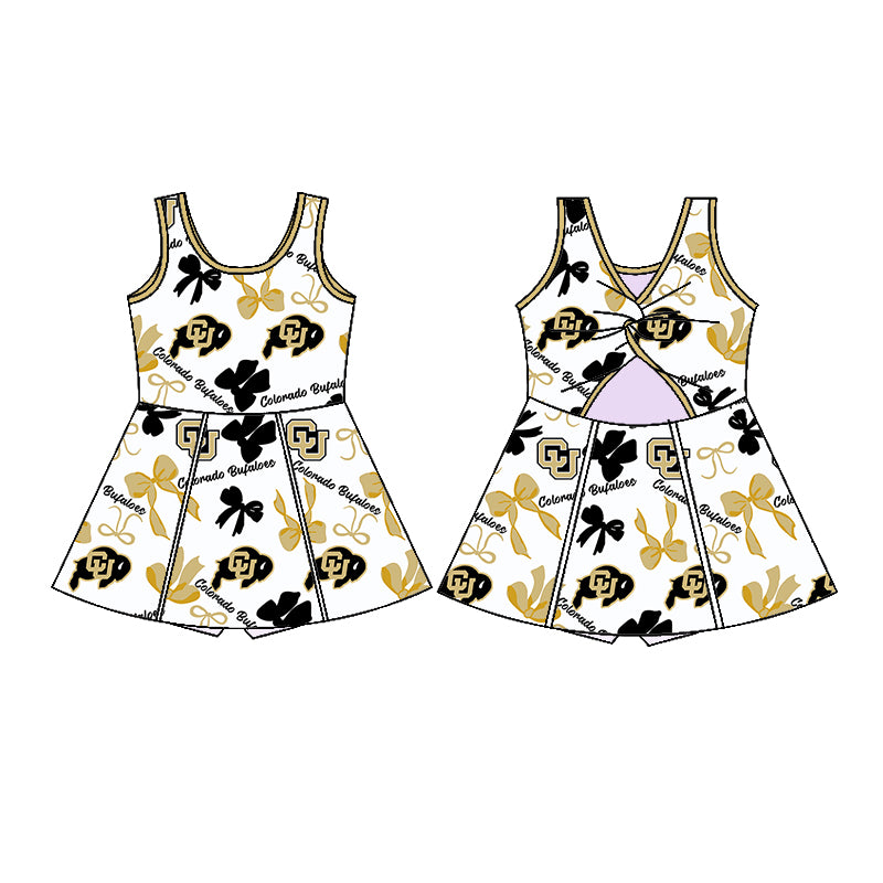 Custom moq 5 mix sizes summer teams baby girls clothes team khaki short sleeve skirts shorts sets dress 1 and dress 2 and dress 3 and dress 4-25.5.24
