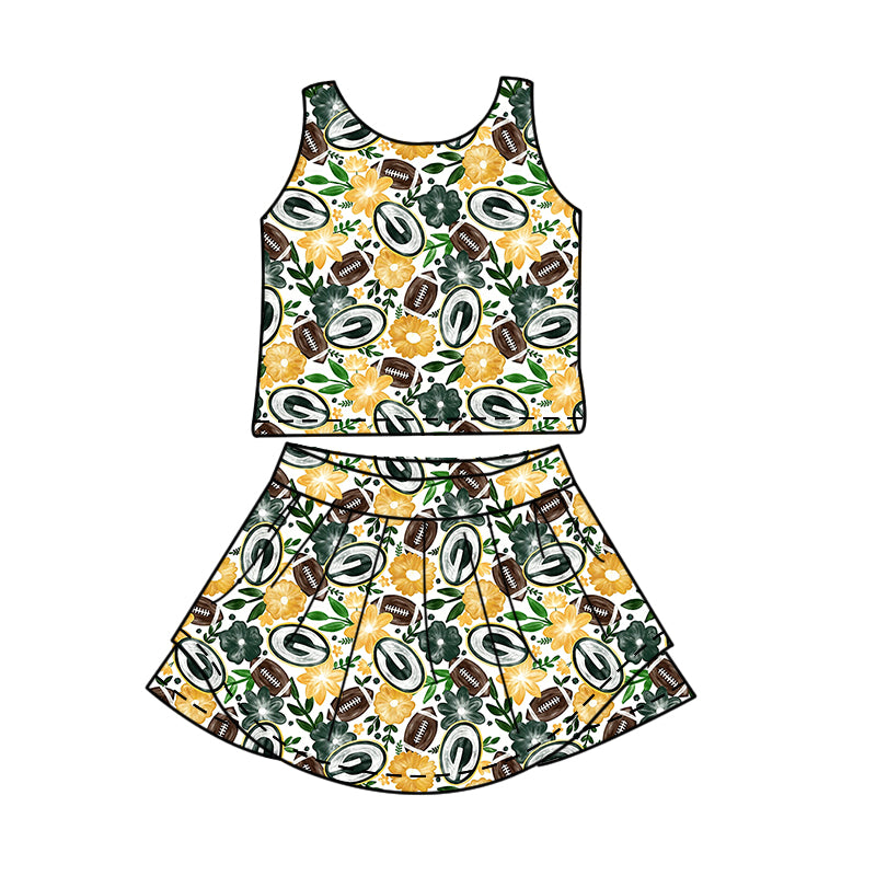 Custom moq 5 mix size milk silk summer teams Baby Girl Yellow Sleeveless Top And Shorts Set Sleeveless Skirt Set Yoga Dress Romper