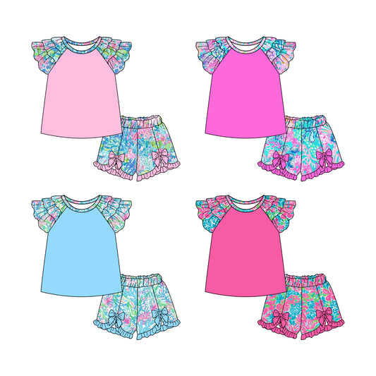 2.12 custom each style moq 5eta 4-6week Sibling Sister baby girls short sleeve shorts sets and set 4 match design