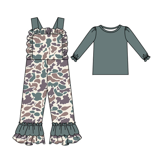 9.16 custom each style moq 5eta 4-6week baby girls clothes camouflage long sleeve suspender jumpsuit sets