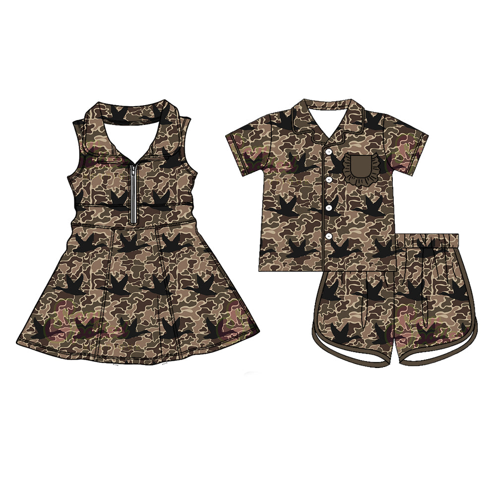 26.1.22 custom each style moq 5 eta 6-8week Sibling Sister duck camouflage baby short sleeve shorts sets and dress match design
