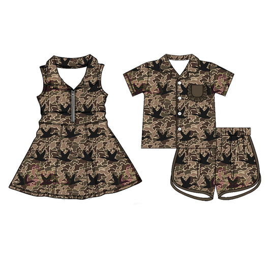 26.1.22 custom each style moq 5 eta 6-8week Sibling Sister duck camouflage baby short sleeve shorts sets and dress match design