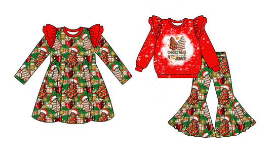 25.6.27 custom each style moq 5eta 4-6week Sibling Sisters Christmas red baby girl long sleeve pants sets and dress match family design