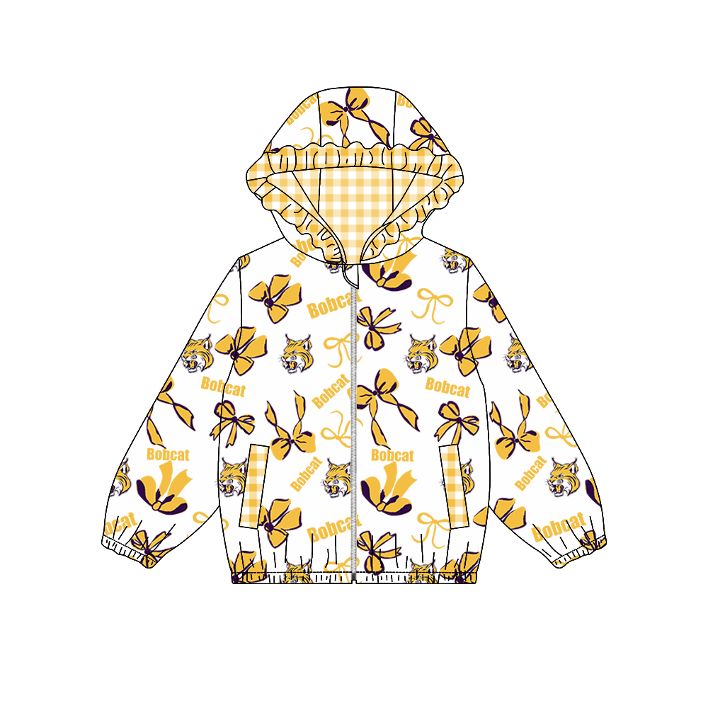 custom moq 5 mix size MSD072403 Baby Girls Bow Print White Long Sleeve Zipper Hooded Team Casual Jacket Top