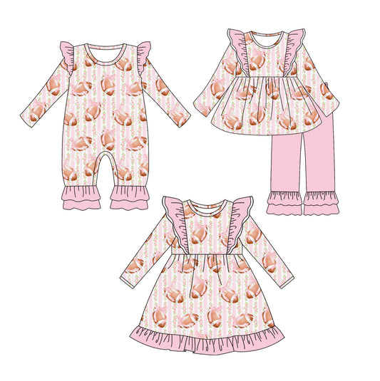 25.6.19 custom each style moq 5eta 4-6week Sibling Sisters rugby bow baby girl long sleeve pants sets and dress and rompers match family design