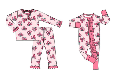 25.8.28 custom each style moq 5eta 4-6week Sibling Sisters bow pink baby girl clothes long sleeve pants sets and romper match family design