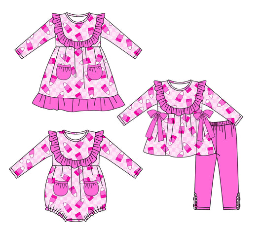 25.5.10 custom each style moq 5eta 4-6week Sibling Sisters baby girl long sleeve pants sets and dress and rompers match family design
