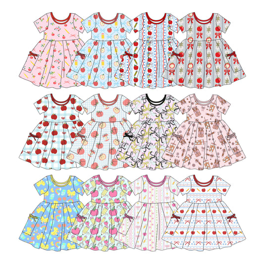 25.11.8 custom each style moq 5 eta 6-8week Sibling Sister bow floral baby girl short sleeves dress 12 match design