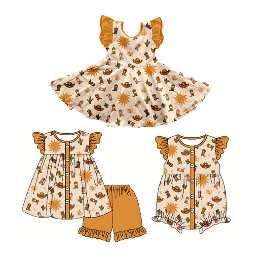 3.24 custom each style moq 5eta 4-6week Sibling Sisters boot hats baby girl short sleeve shorts sets and dress and rompers match family design