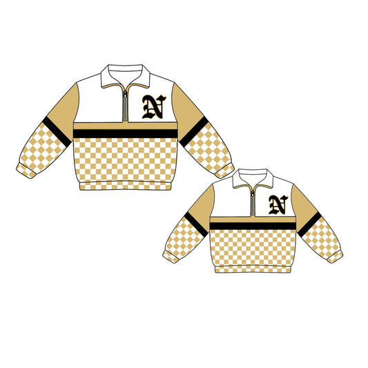 Custom moq 5 mix size milk silk summer teams Daddy and Me Checked Long Sleeve Brown Team Pullover Tops