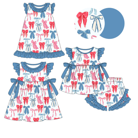 25.12.16 custom each style moq 5 eta 6-8week Sibling Sister bow baby short sleeve shorts sets and romper and dress match design