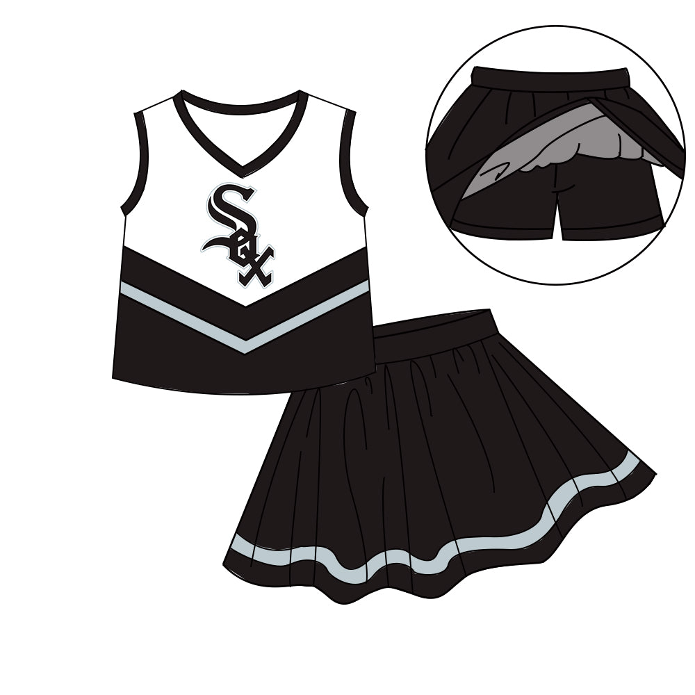 Custom moq 5 mix size milk silk eta 6-8weeks summer teams black baby girls clothes team sleeveless skirts shorts sets-25.7.8