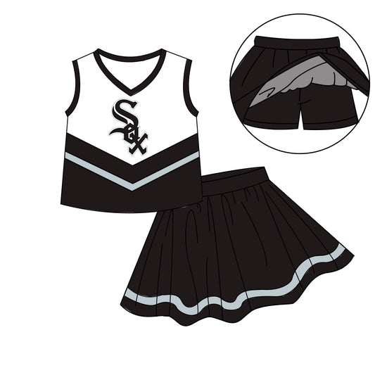 Custom moq 5 mix size milk silk eta 6-8weeks summer teams black baby girls clothes team sleeveless skirts shorts sets-25.7.8
