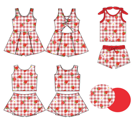 25.12.26 custom each style moq 5 eta 6-8week Sibling Sisters strawberry floral baby girl clothes short sleeve shorts sets and skirts set 2 and dress match family design