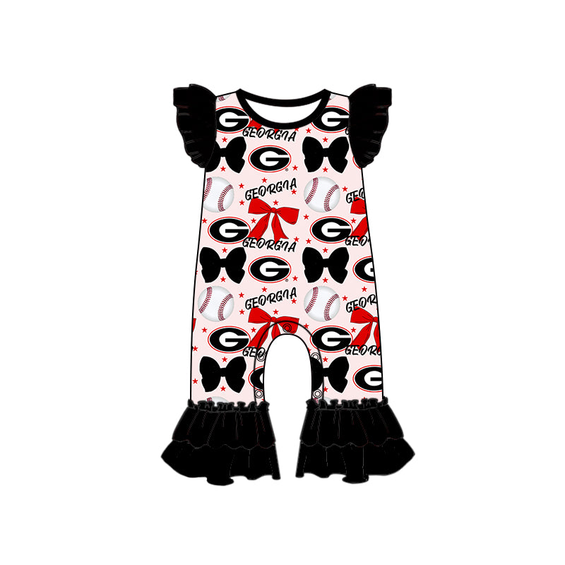 Custom moq 5 each style summer teams baby girls clothes team bow black and red long sleeve hooded pants sets and dress and romper-25.6.13