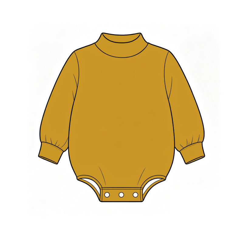 Custom moq 5 boys Blank Cotton Jumpsuit Mustard Long-sleeve high-neck Jumpsuit