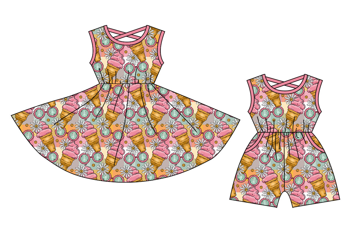 12.24 custom each style moq 5eta 4-6week Sibling Sister baby girl short sleeve shorts dress and jumpsuit match design
