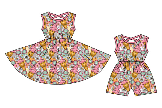 12.24 custom each style moq 5eta 4-6week Sibling Sister baby girl short sleeve shorts dress and jumpsuit match design