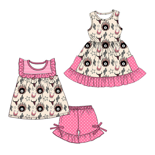 Custom moq 5 mix size Sibling Baby Girl's pink  sleeveless Top And Shorts Set Cute Dress for Summer