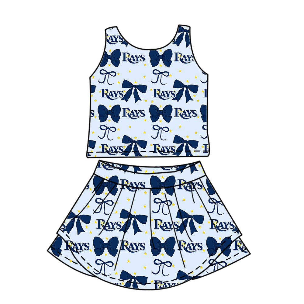 Custom moq 5 mix size milk silk summer teams baby girls clothes team bow blue sleeveless skirts sets and dress 1 and dress 2 and top-25.6.21