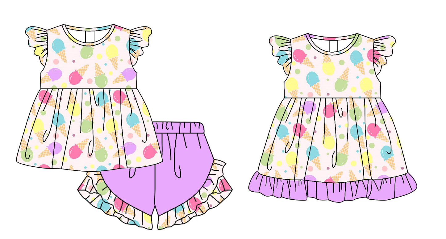 25.11.20 custom each style moq 5 eta 6-8week Sibling Sister ice cream baby girl short sleeve shorts sets and dress match design