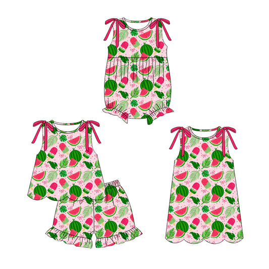 3.17 Custom moq 5 mix size Sibling Baby Girl's Watermelon Sleeveless Top And Shorts Set Cute Romper Dress for Summer