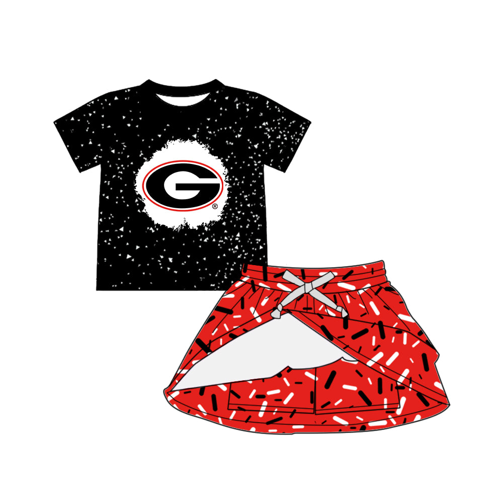 Custom moq 5 mix sizes summer teams baby girls clothes team black and red short sleeve skirts shorts sets dress top-25.5.9