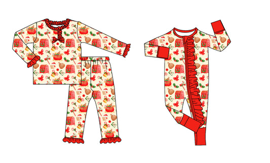 25.8.30 custom each style moq 5eta 4-6week Sibling Sisters Christmas bow red baby girl clothes long sleeve pants sets and romper match family design