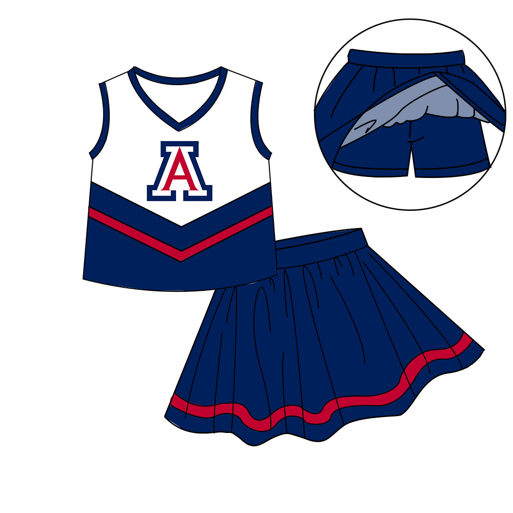 Custom moq 5 mix size milk silk eta 6-8weeks summer teams blue baby girls clothes team sleeveless skirts shorts sets-25.7.9