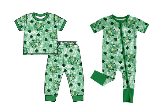 12.9 custom each style moq 5eta 4-6week Sibling Sister lucky green baby girls short sleeve sets and rompers match design