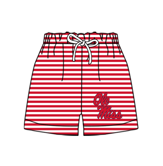Custom moq 5 mix size milk silk summer teams Baby Red Striped Drawstring Shorts for Children Elastic Waist Kids Summer Shorts