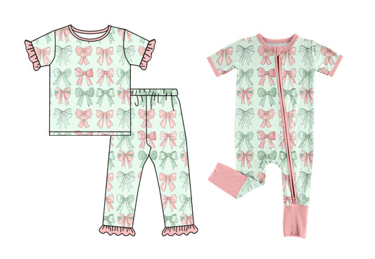 25.9.26 custom each style moq 8 eta 6-8week Sibling Sisters bow baby girl clothes short sleeve pants sets and romper match family design