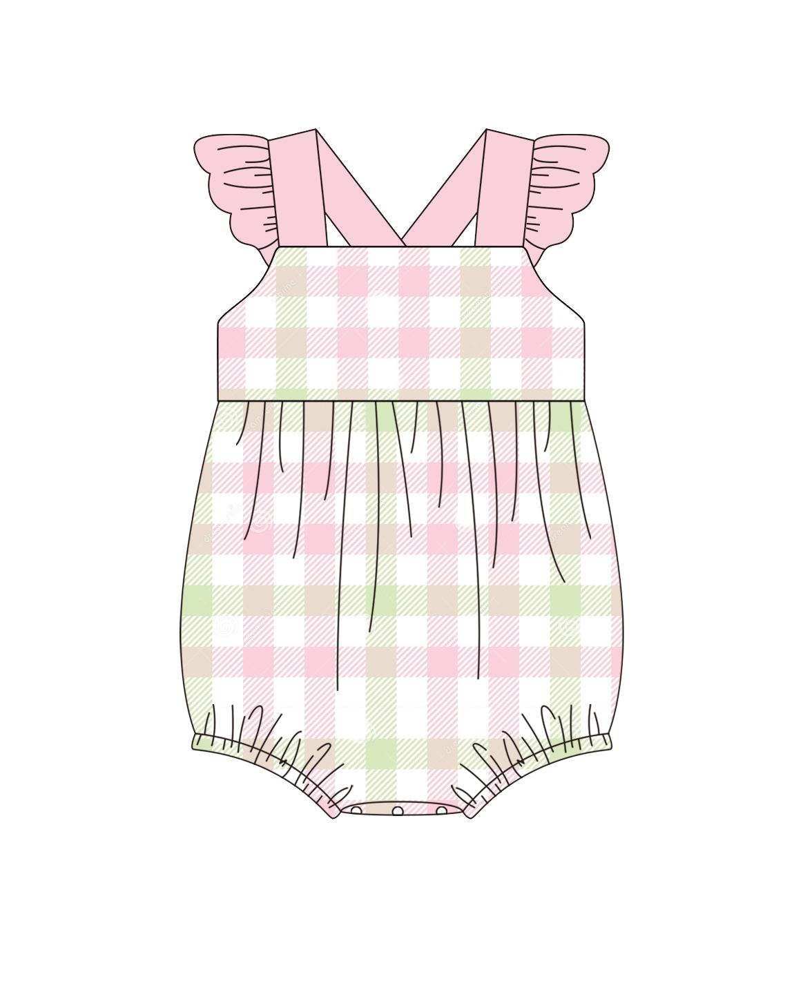 5.16custom each style moq 5eta 4-5week Sibling Sister pink-green plaid pink girls romper and set