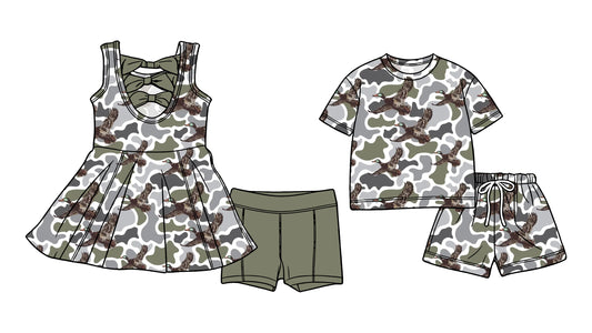 3.6 Custom moq 5 mix size Sibling Baby Girls Camouflage Sleeveless Back Bows Tunic Shorts Matching Short-Sleeved Shorts Set