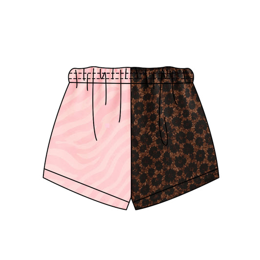 Custom moq 5 mix size milk silk summer teams Adult And Kids Half Leopard Half Pink Summer Shorts
