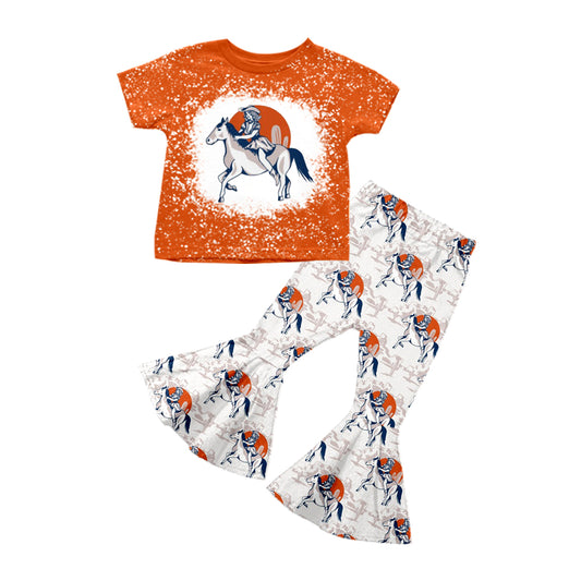 8.17 custom each style moq 5eta 4-6week baby girls clothes riding horse brown short sleeve pants sets