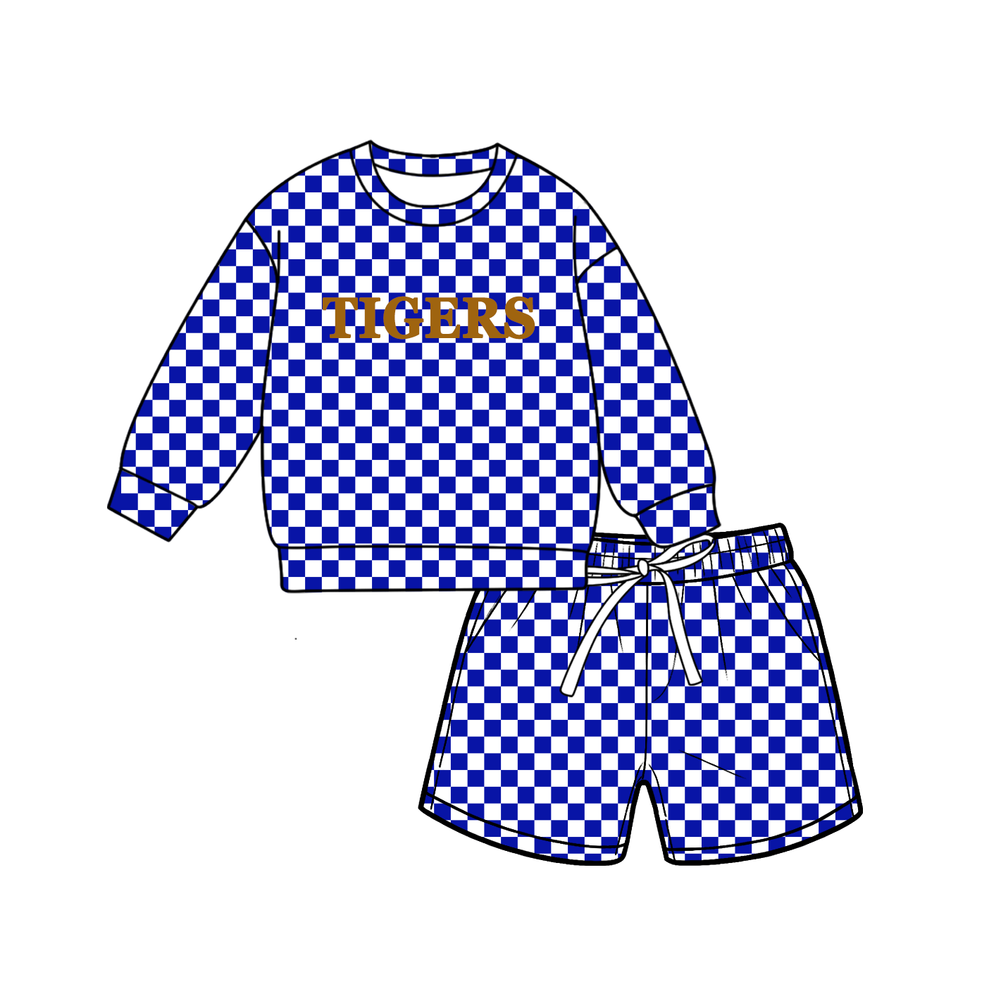 custom moq 5 mix size MSD070603 Baby Kids Checked Long Sleeve Top Drawstring Shorts Set