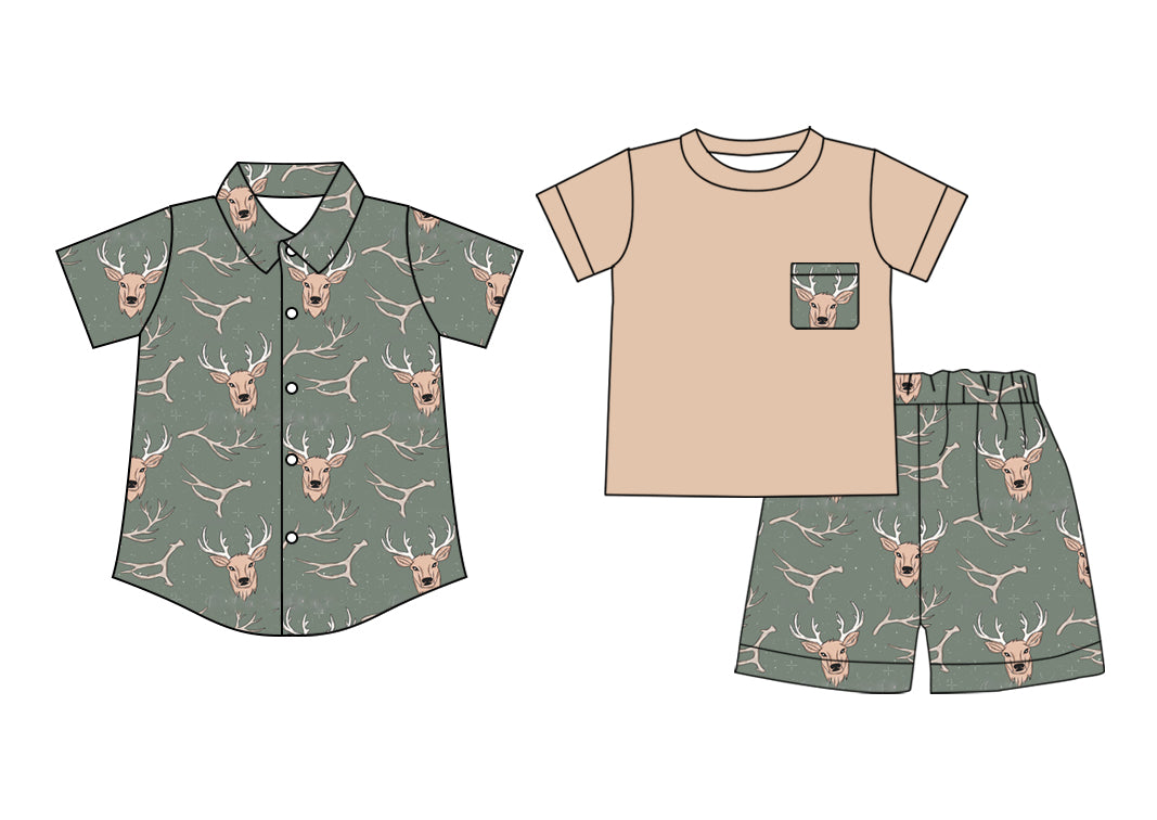 2.24 custom each style moq 5eta 4-6week Sibling Sister deer head baby boy sets and top match family design