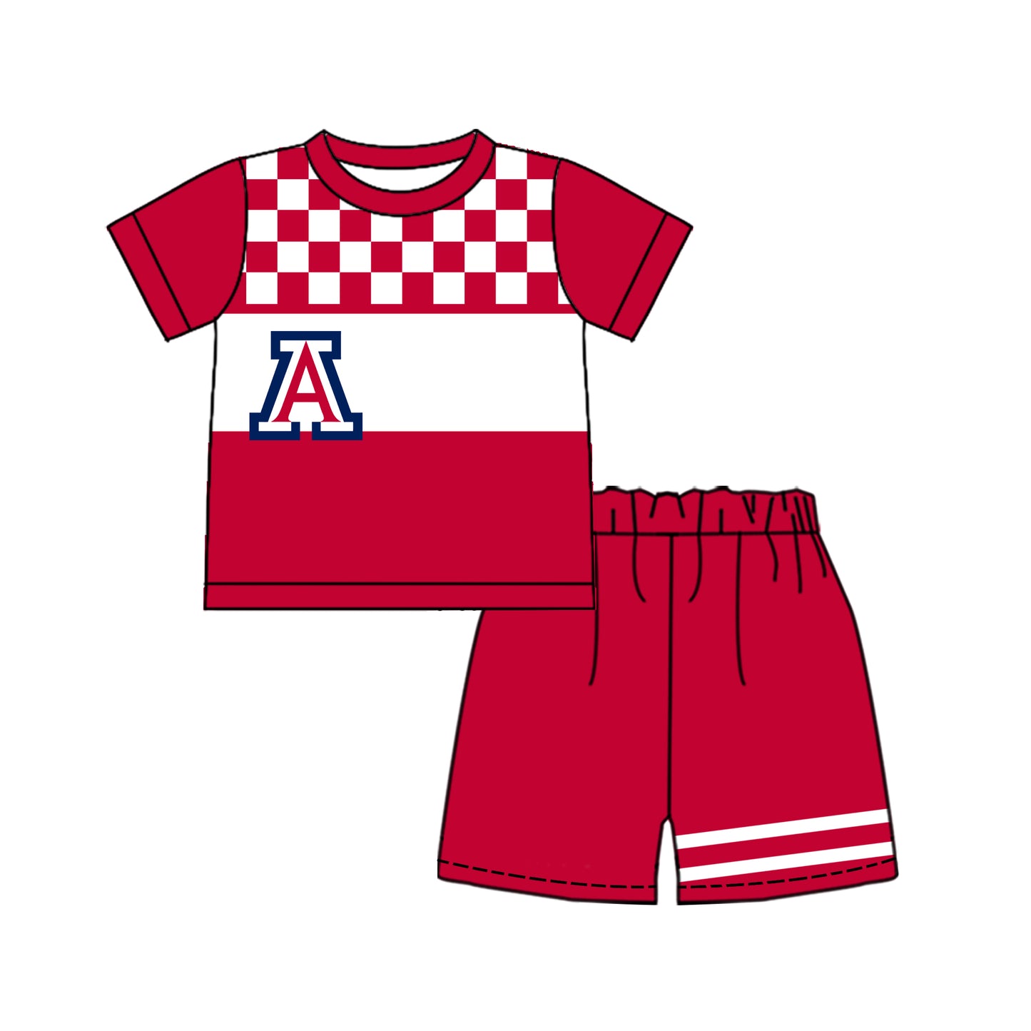 Custom moq 5 mix size milk silk summer teams Baby Boys Casual Red Short Sleeve Top Shorts Set
