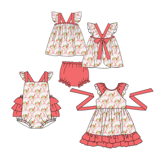 3.30 Custom moq 5 mix size Sibling Baby Girl's Flowers Flutter Sleeve Top Bummie sets Cute Romper Dress for Summer
