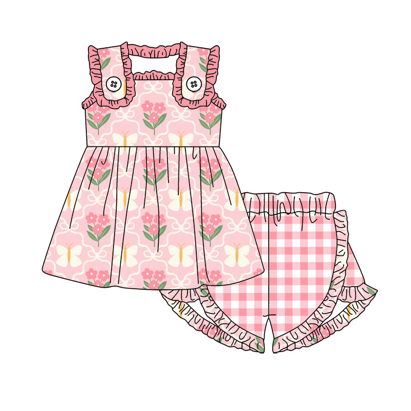 10.23 custom each style moq 5eta 4-6week Sibling Sister floral pink baby girls sleeveless shorts sets and rompers match design