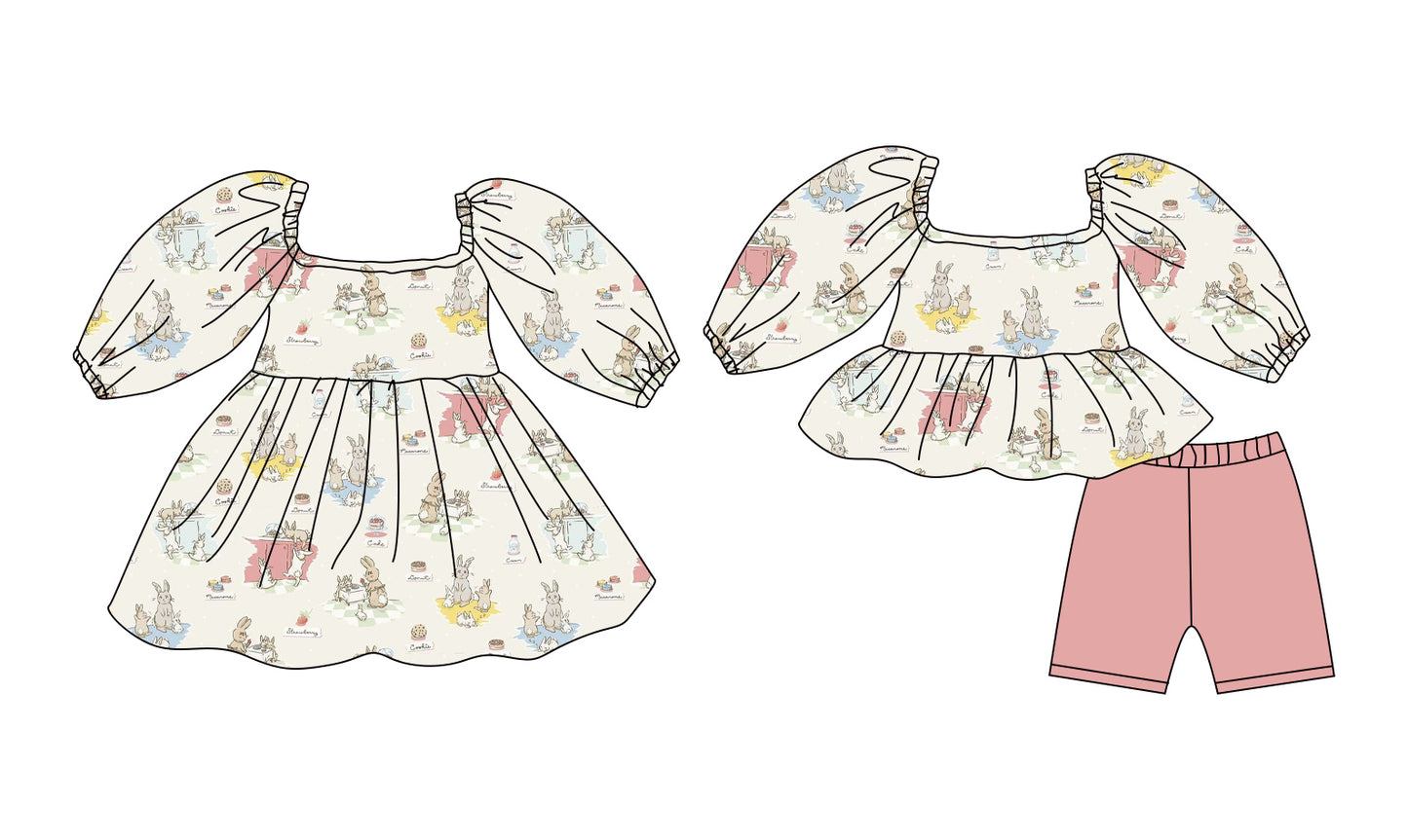 25.12.9 custom each style moq 5 eta 6-8week Sibling Sister bunny baby short sleeve shorts sets and dress match design
