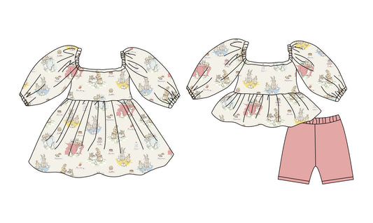 25.12.9 custom each style moq 5 eta 6-8week Sibling Sister bunny baby short sleeve shorts sets and dress match design