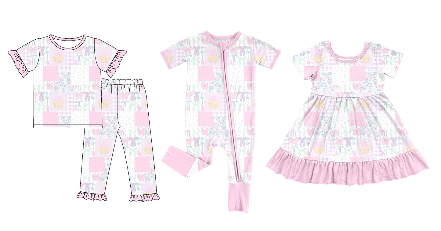 25.9.30 custom each style moq 8 eta 6-8week Sibling Sisters bow floral baby girl short sleeve pants sets and dress and rompers match family design
