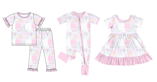 25.9.30 custom each style moq 8 eta 6-8week Sibling Sisters bow floral baby girl short sleeve pants sets and dress and rompers match family design